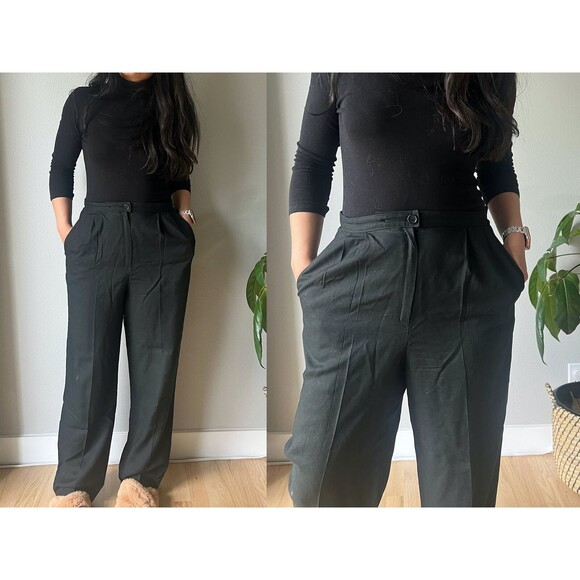 vtg 90s pendleton black pleated trousers straight leg pockets Large 29" waist - Picture 2 of 8